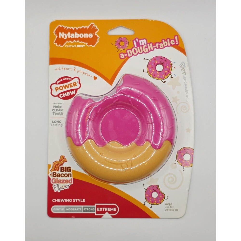 Nylabone Donut Dog Chew Toy, Dog Toys for Aggressive Chewers Bacon Flavored